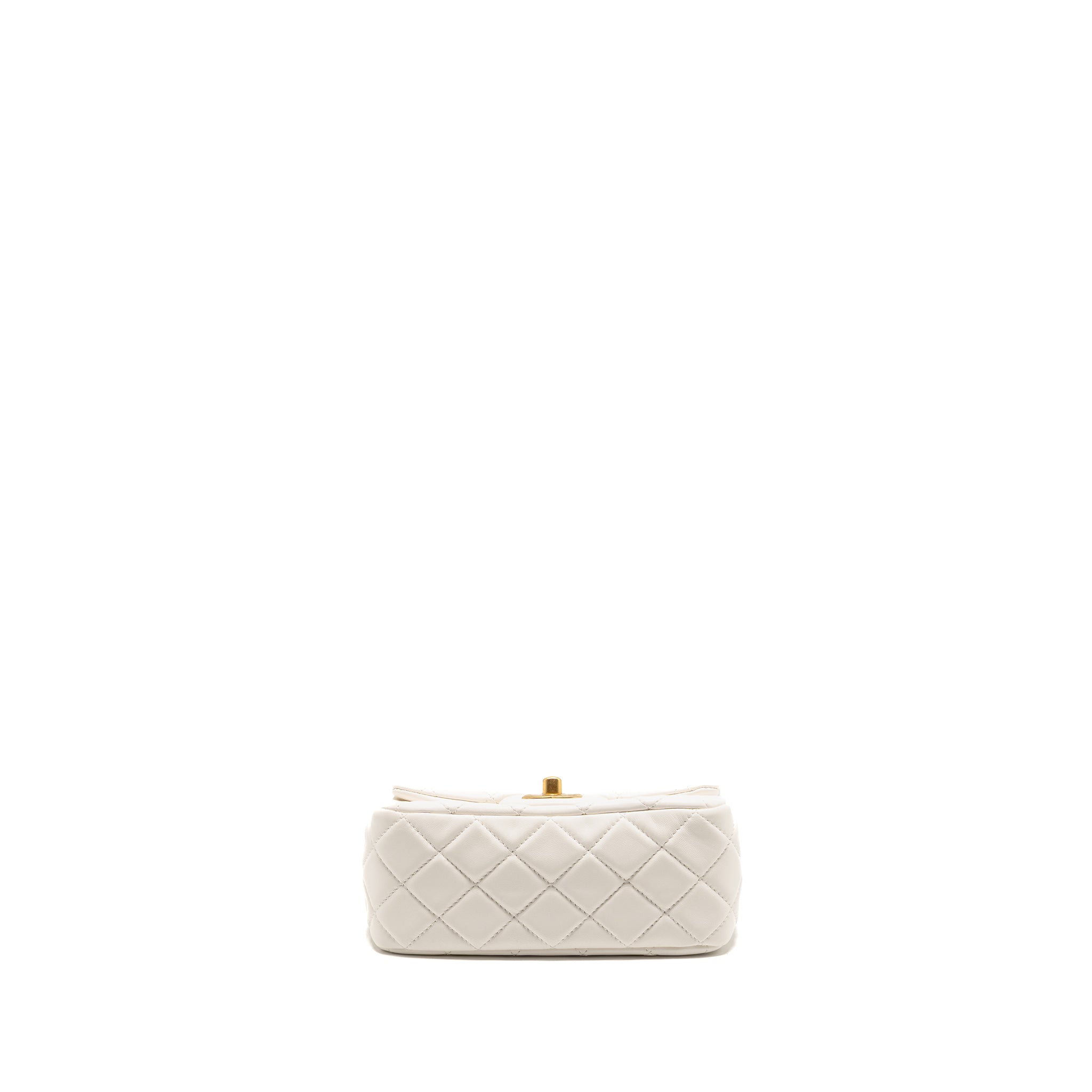 CHANEL PEARL CRUSH MINI SQUARE LAMBSKIN WHITE BRUSHED GHW (MICROCHIP)