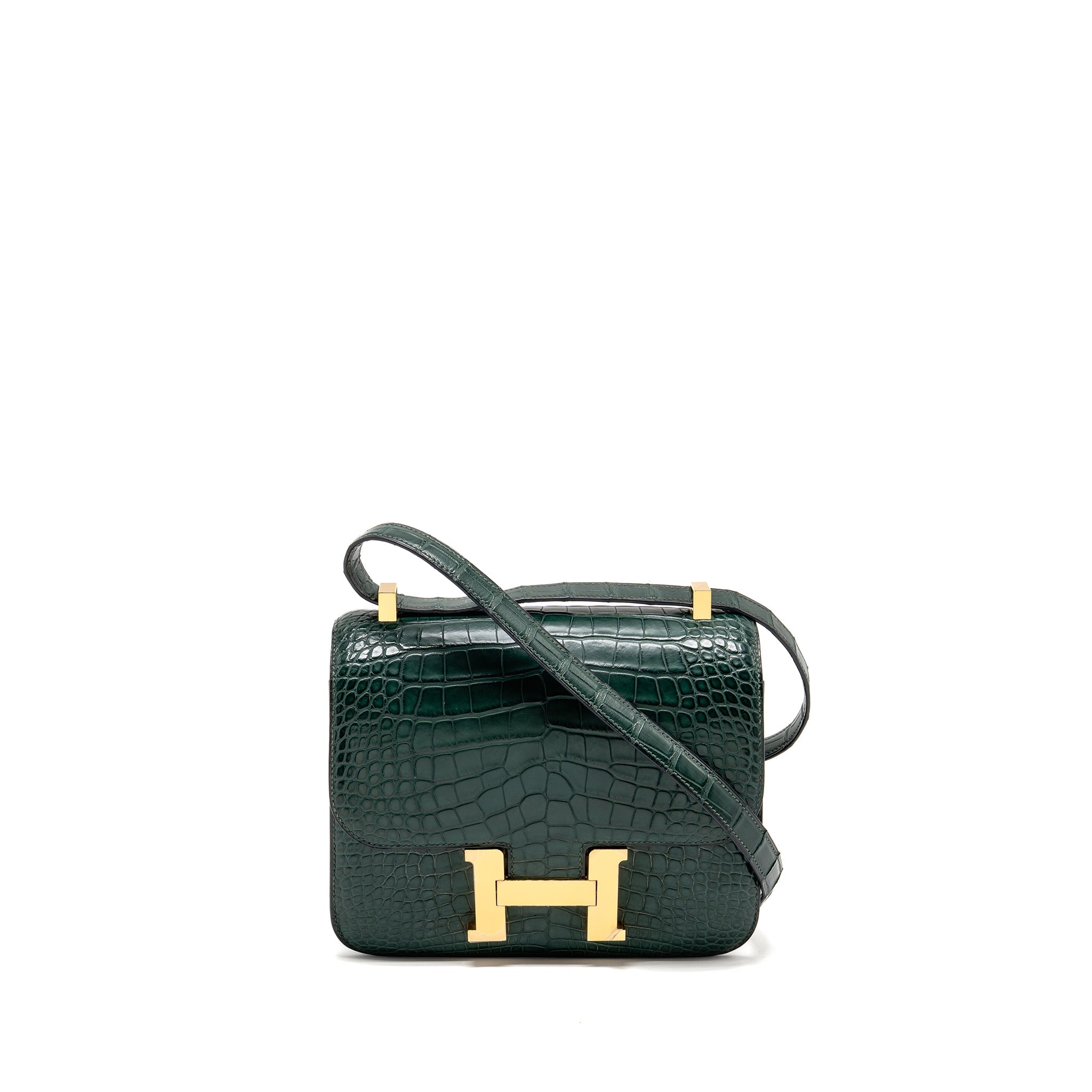 HERMES CONSTANCE 24 ALLIGATOR MISSISSIPPIENSIS MAT VERT FONCE GHW