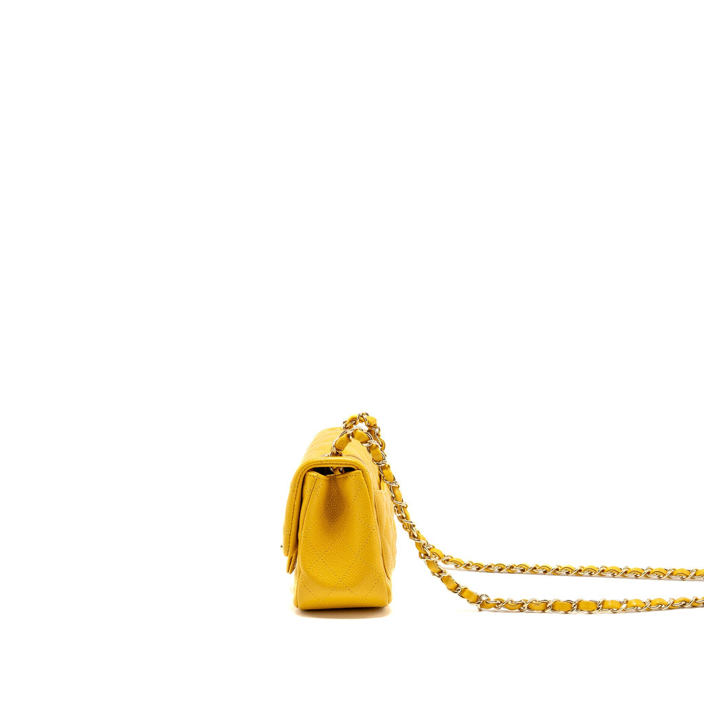 CHANEL CLASSIC MINI SQUARE FLAP BAG CAVIAR YELLOW LGHW