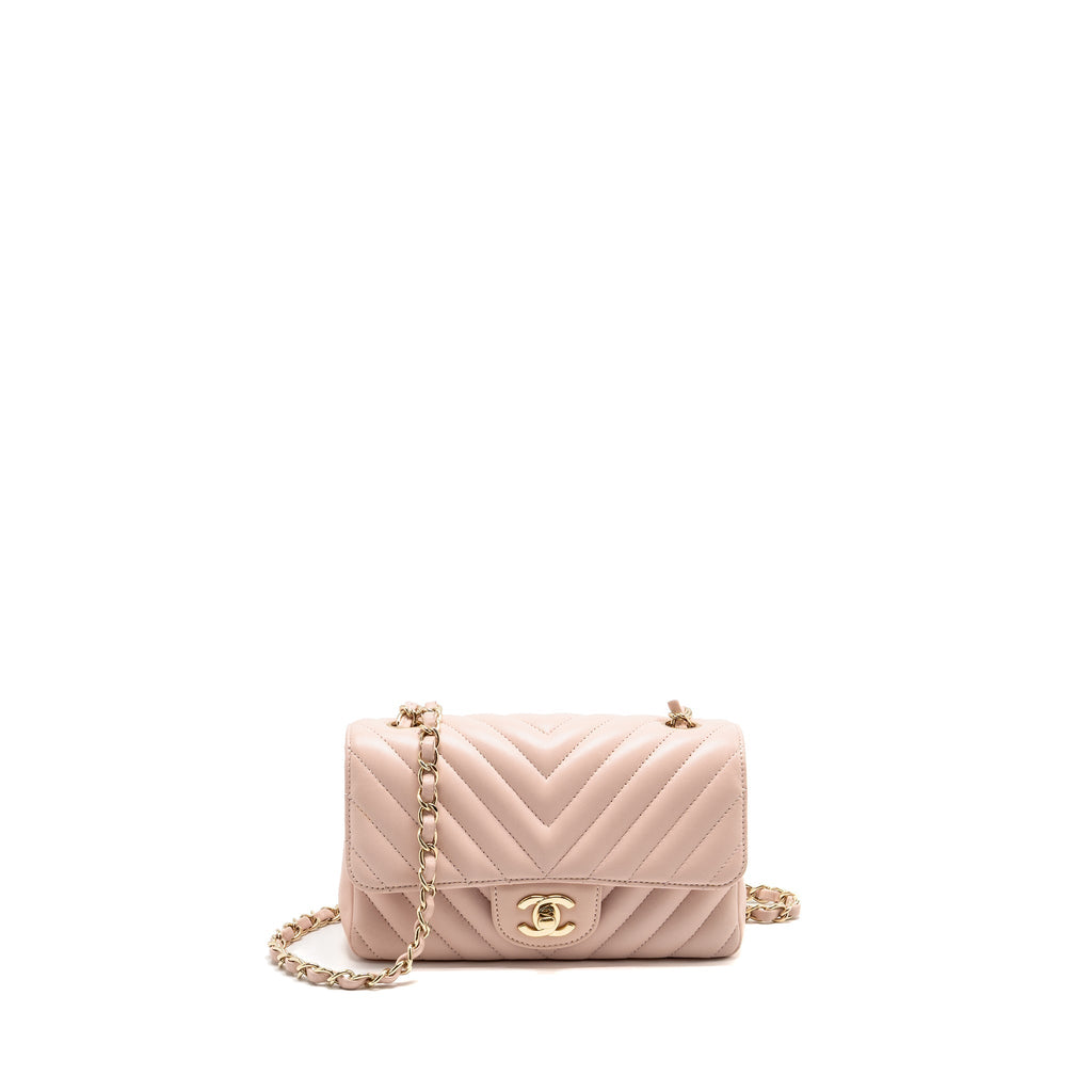 CHANEL MINI RECTANGULAR FLAP BAG CHEVRON LAMBSKIN PINK LGHW