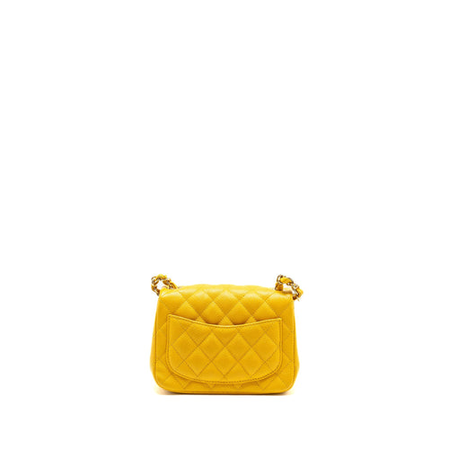 CHANEL CLASSIC MINI SQUARE FLAP BAG CAVIAR YELLOW LGHW