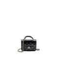 CHANEL MINI TOP HANDLE FLAP COIN PURSE WITH CHAIN LAMBSKIN BLACK LGHW