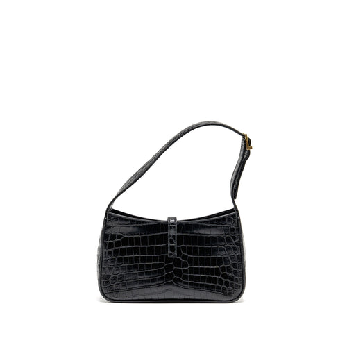 SAINT LAURENT/YSL HOBO SHOULDER BAG CROC EMBOSSED CALFSKIN BLACK GHW