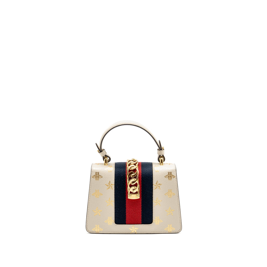 GUCCI MINI SYLVIE BEE STAR TOP HANDLE CALFSKIN WHITE/MULTICOLOUR GHW