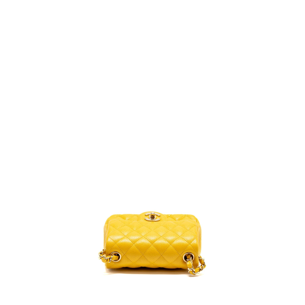 CHANEL CLASSIC MINI SQUARE FLAP BAG CAVIAR YELLOW LGHW