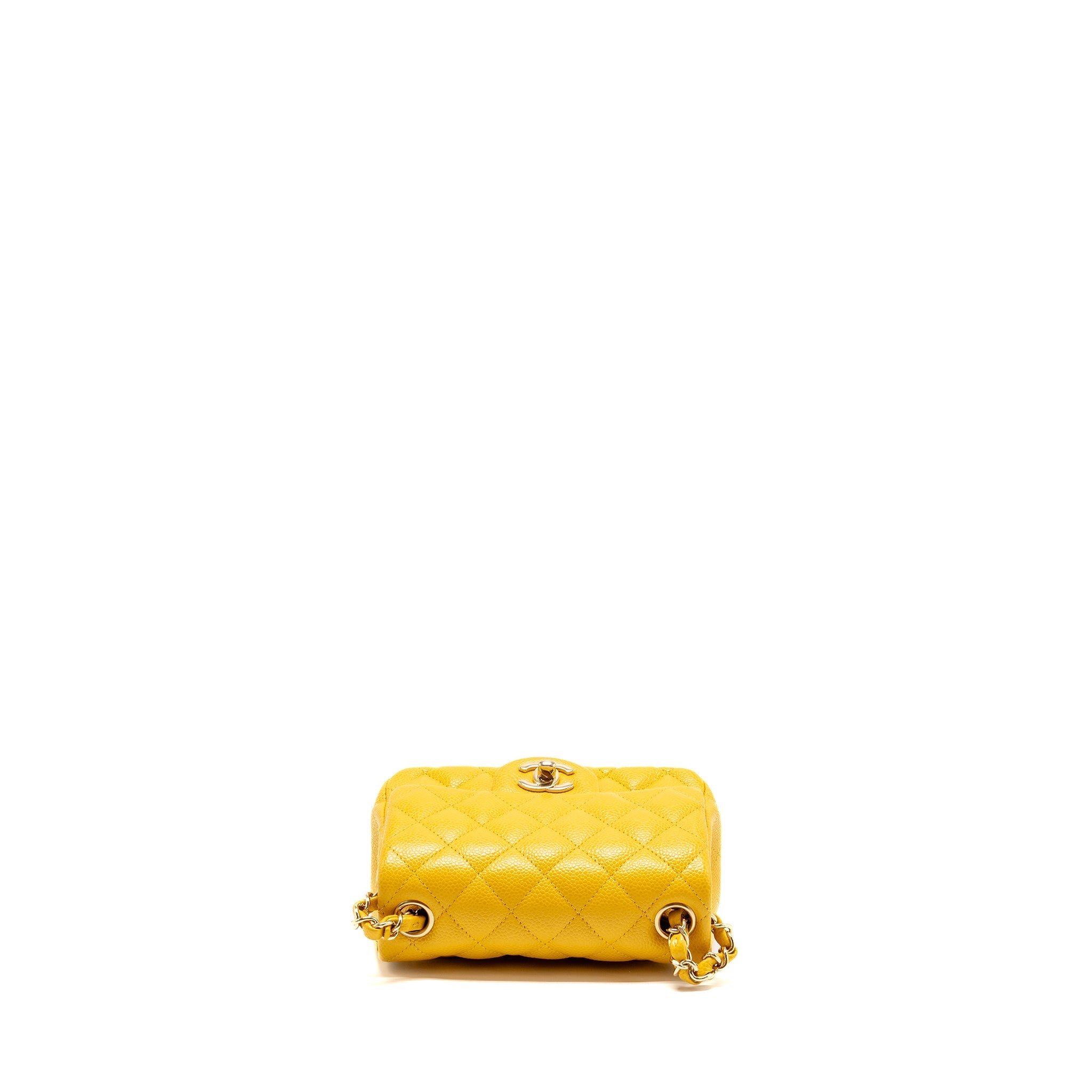 CHANEL CLASSIC MINI SQUARE FLAP BAG CAVIAR YELLOW LGHW
