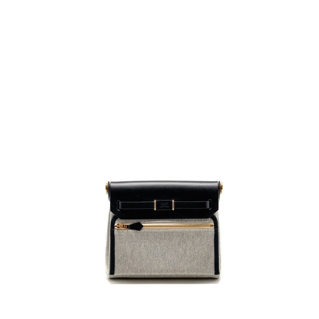HERMES HERBAG MINI CANVAS/HUNTER LEATHER ECRU-NOIR/NOIR GHW
