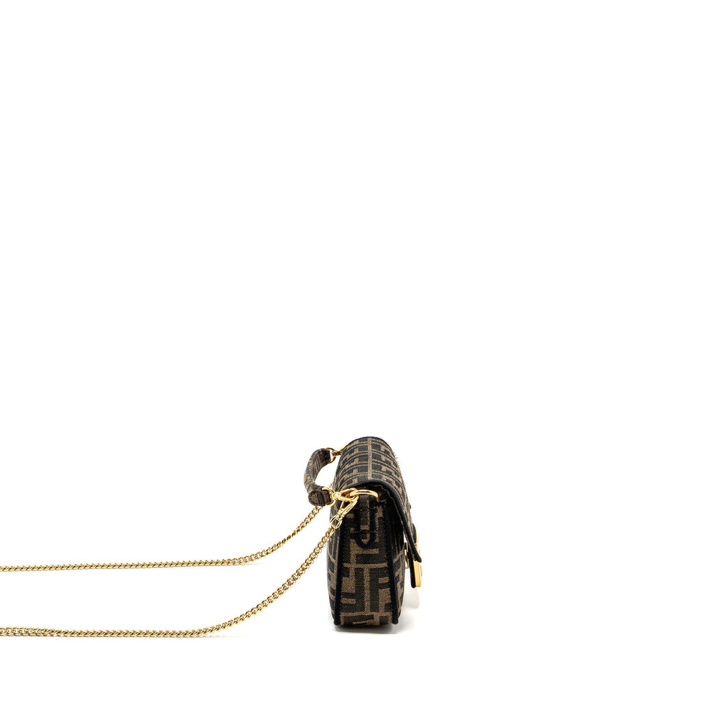 FENDI MINI BAGUETTE FF JACQUARD CANVAS BROWN GHW