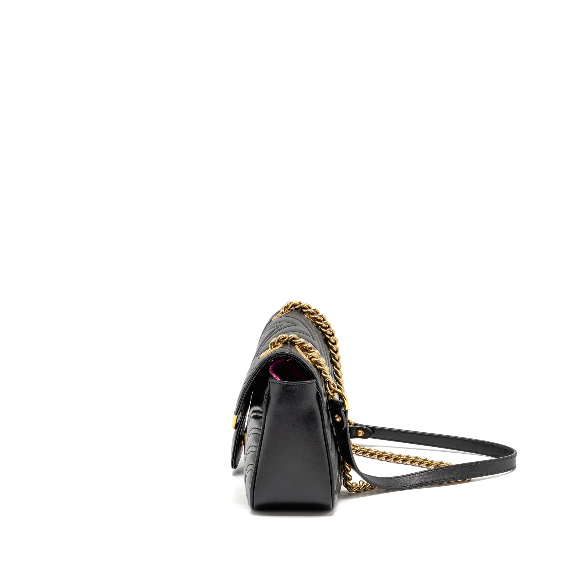 GUCCI SMALL GG MARMONT SHOULDER BAG CALFSKIN BLACK GHW
