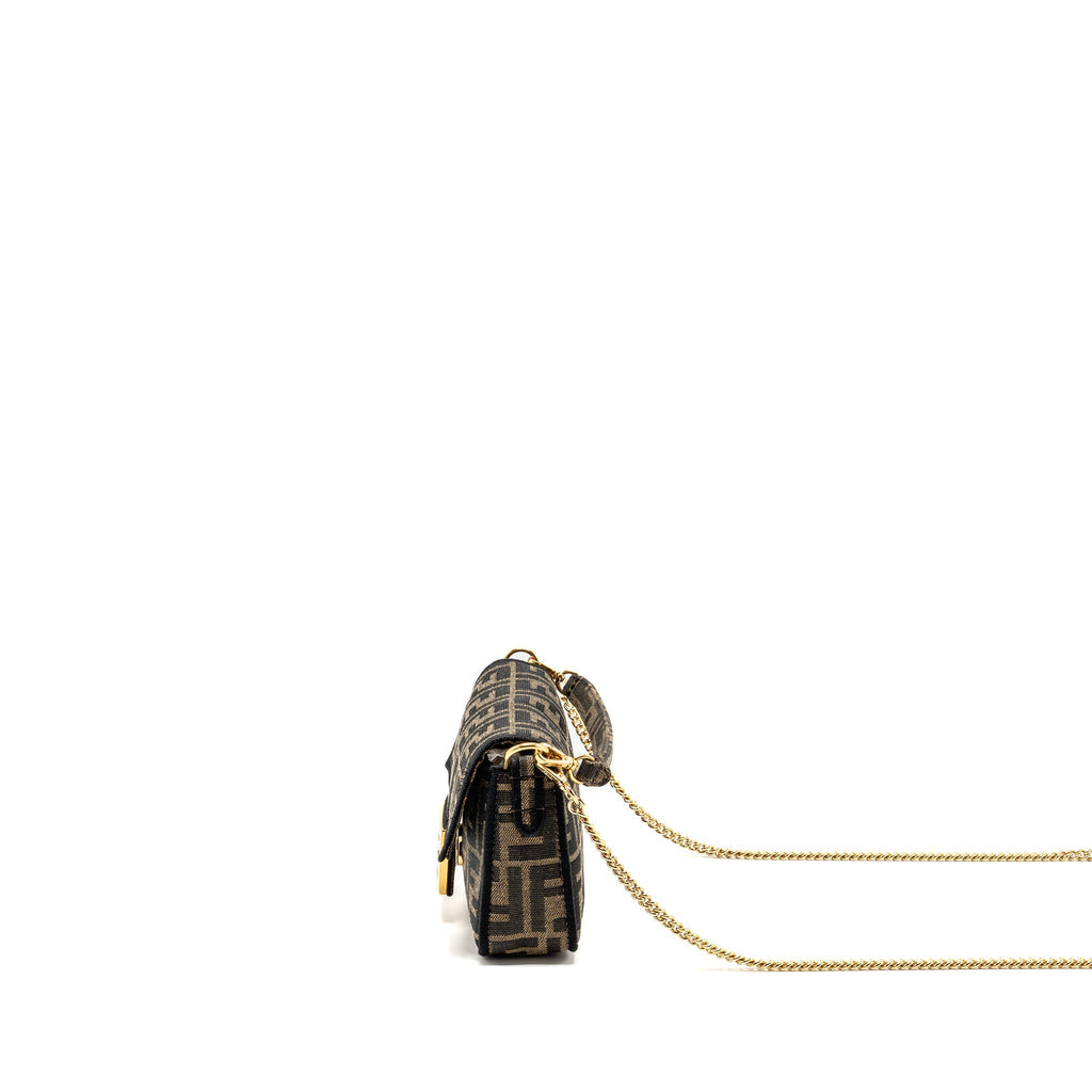 FENDI MINI BAGUETTE FF JACQUARD CANVAS BROWN GHW