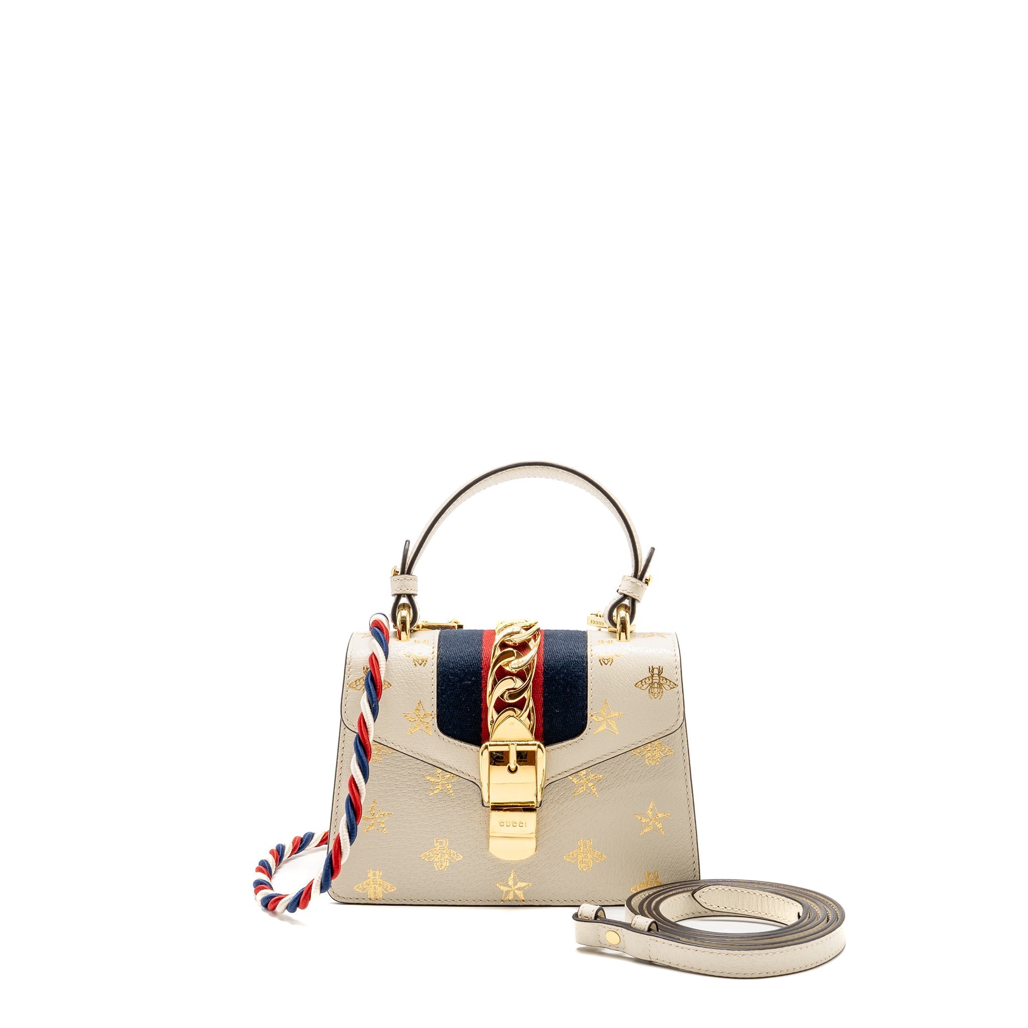 GUCCI MINI SYLVIE BEE STAR TOP HANDLE CALFSKIN WHITE/MULTICOLOUR GHW
