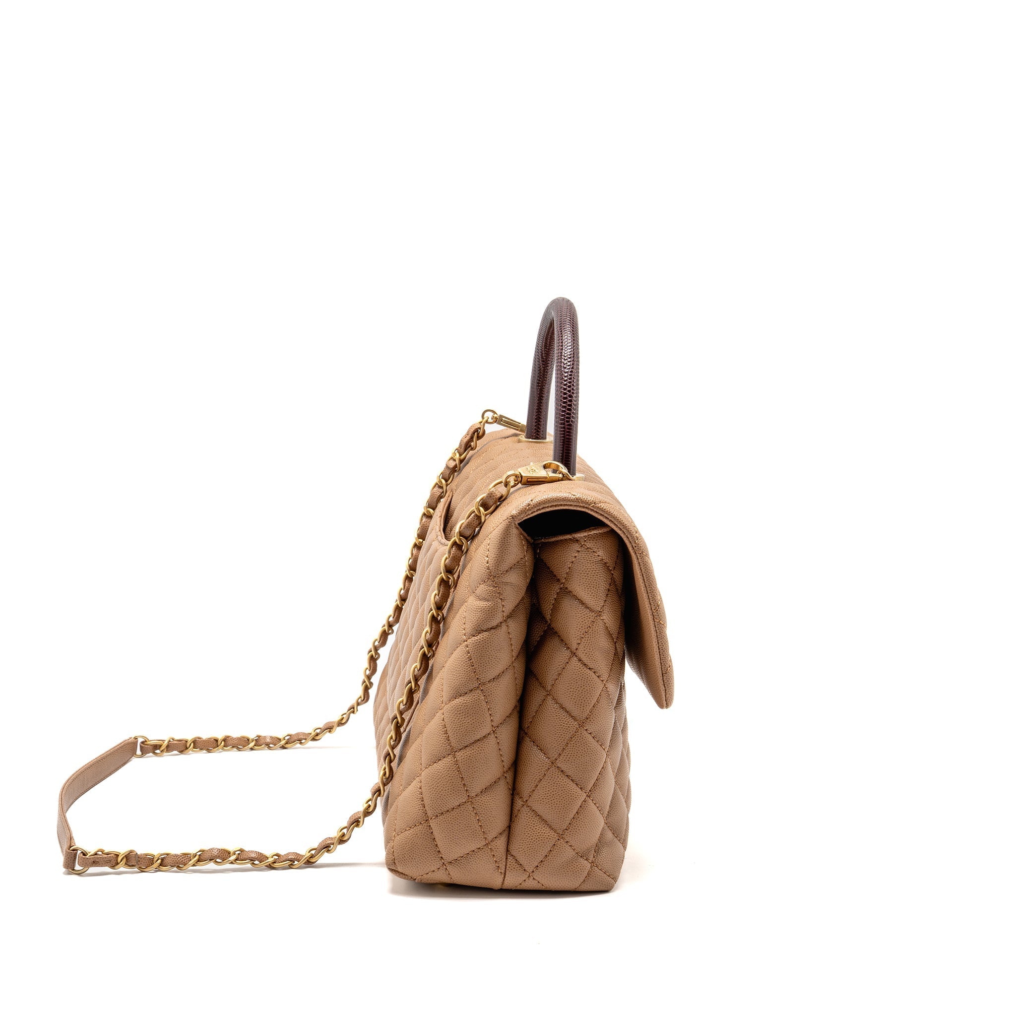 CHANEL LARGE COCO HANDLE WITH LIZARD HANDLE CAVIAR BEIGE GHW