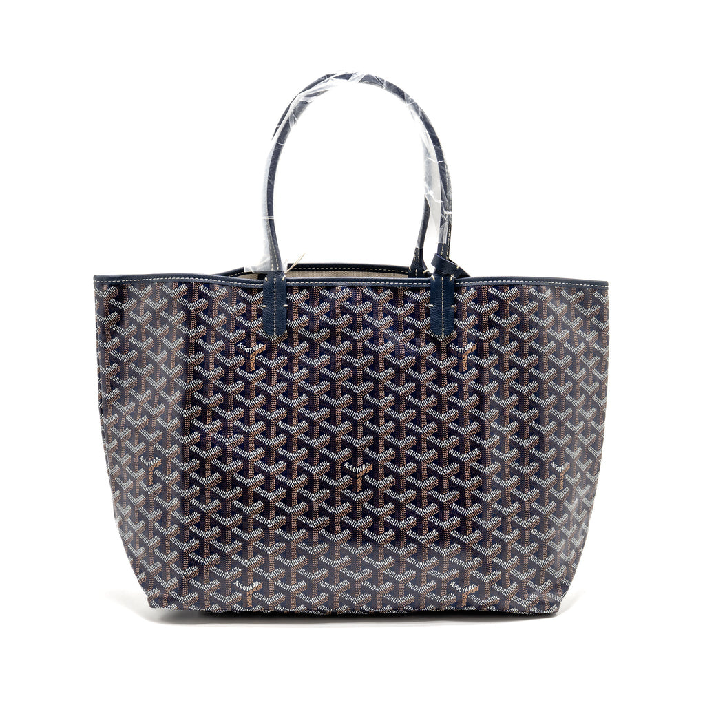 GOYARD SAINT LOUIS PM TOTE GOYARDINE CANVAS/CALFSKIN NAVY BLUE SHW