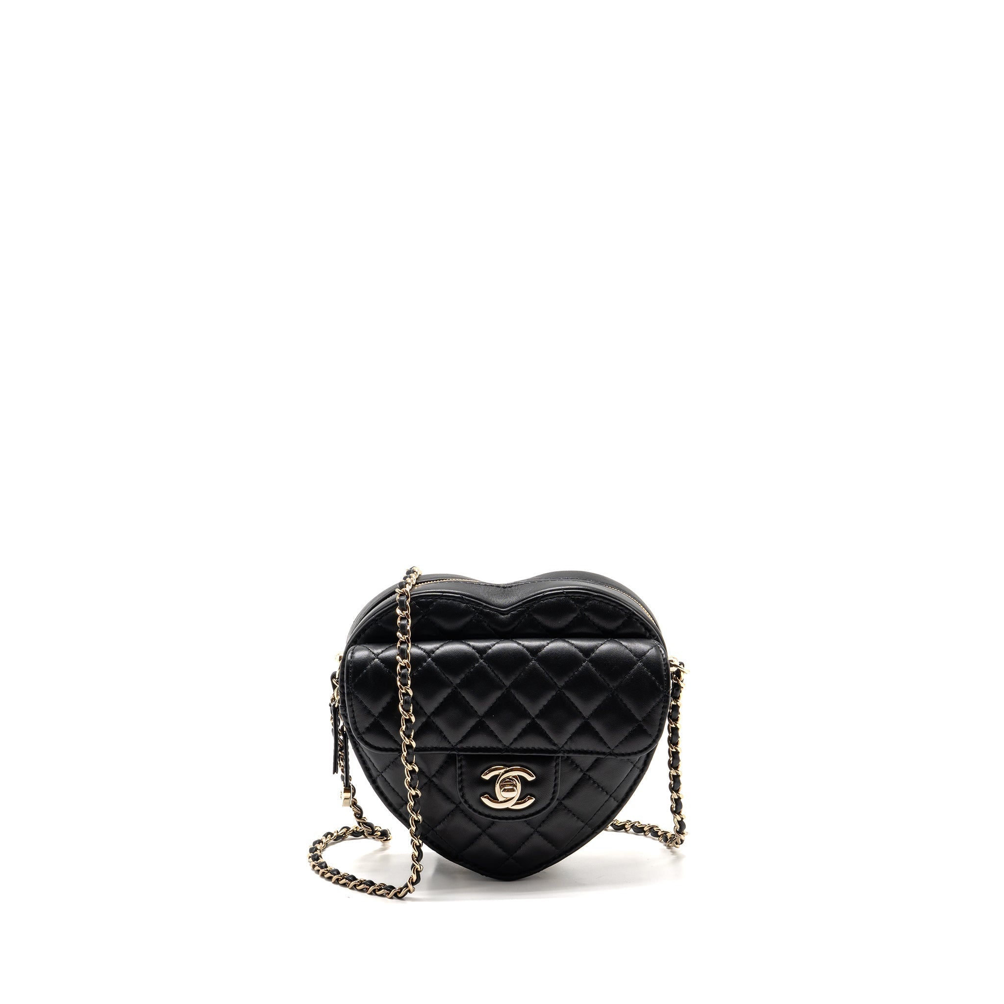 CHANEL 22S HEART BAG LAMBSKIN BLACK LGHW (MICROCHIP)