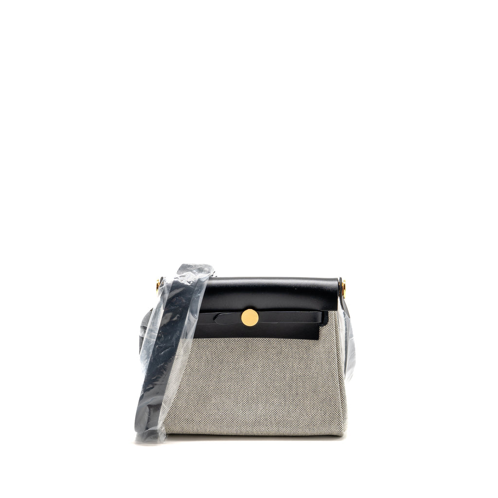 HERMES HERBAG MINI CANVAS/HUNTER LEATHER ECRU-NOIR/NOIR GHW