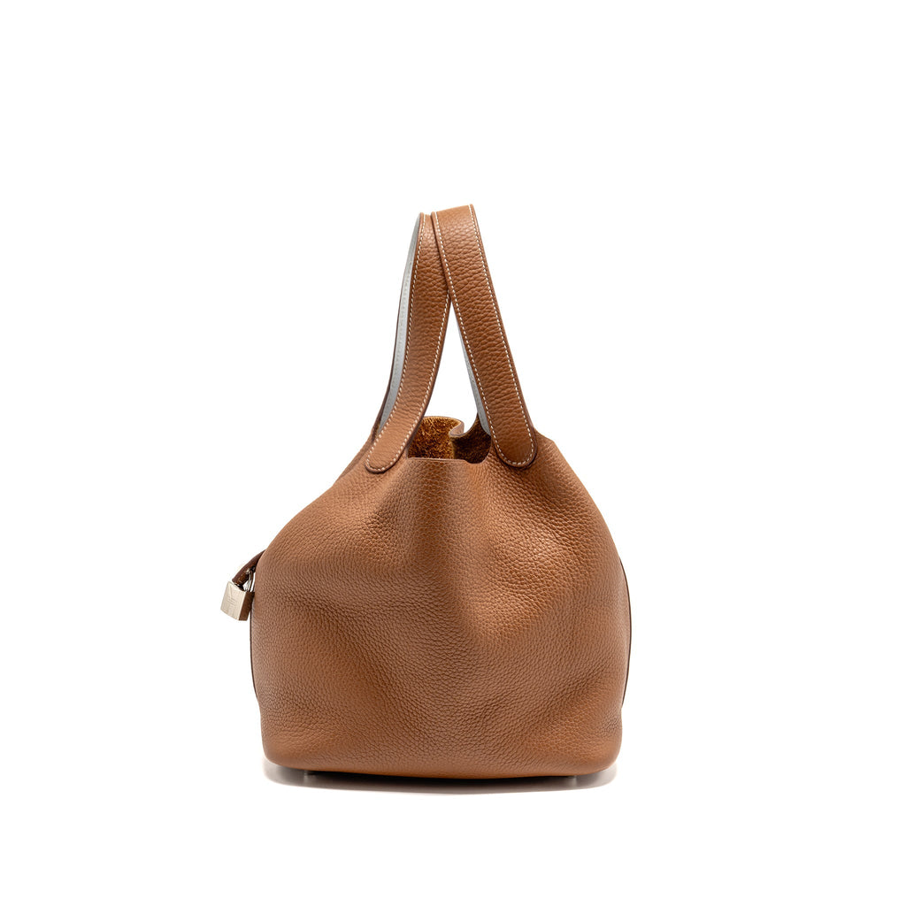 HERMES PICOTIN 22 LOCK BAG CLEMENCE/SWIFT GOLD/BLUE BRUME HANDLE SHW