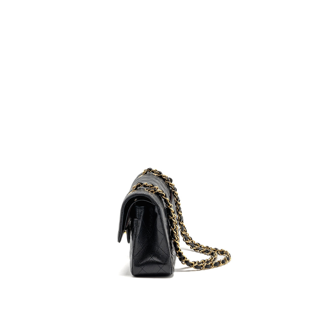 CHANEL SMALL CLASSIC DOUBLE FLAP CAVIAR BLACK GHW (MICROCHIP)