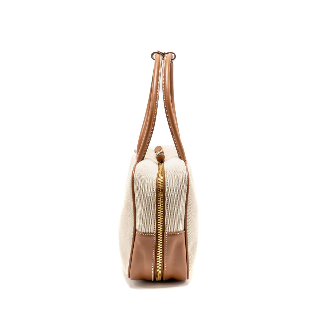 MIU MIU BEAU BAG CANVAS/LEATHER BEIGE/BRANDY GHW