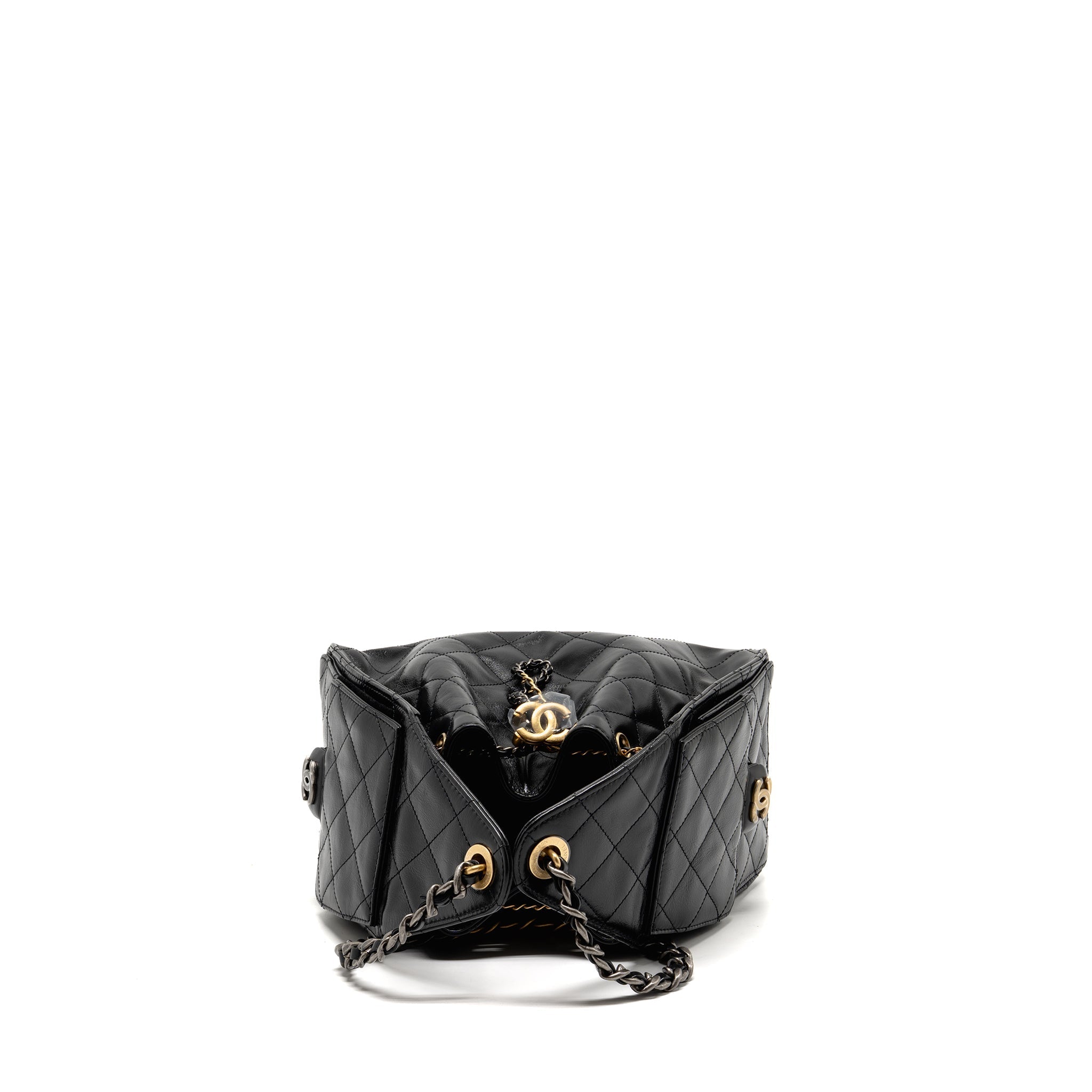 CHANEL SMALL 25 BAG CRUMPLED SHINY CALFSKIN BLACK MULTICOLOUR HARDWARE (MICROCHIP)