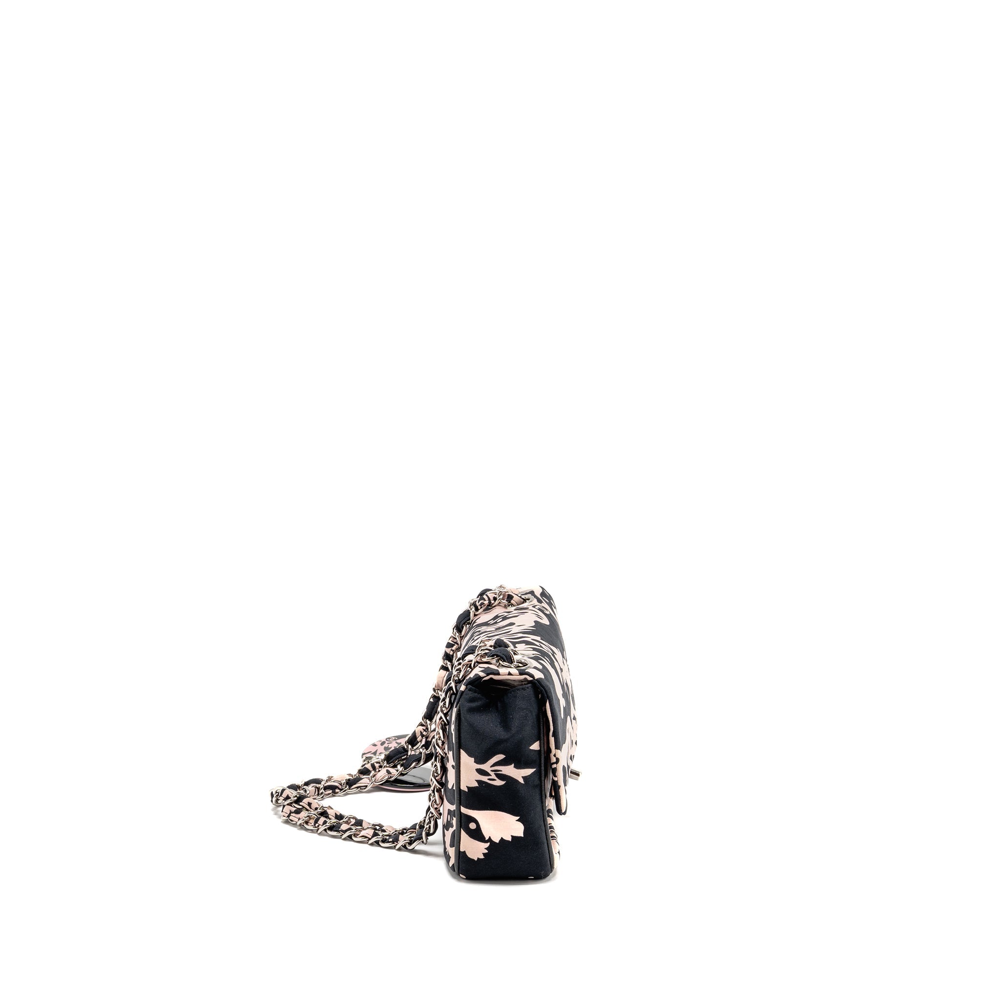 CHANEL MIRROR CHARM SINGLE FLAP BAG FABRIC BLACK/PINK SHW
