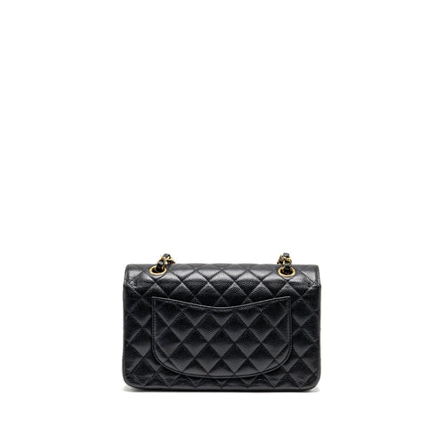 CHANEL SMALL CLASSIC DOUBLE FLAP CAVIAR BLACK GHW (MICROCHIP)