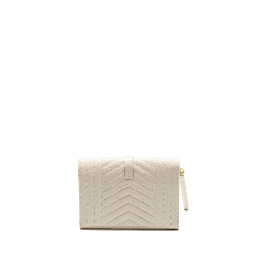 SAINT LAURENT ENVELOPE FLAP POUCH GRAINED CALFSKIN BLANC VINTAGE GHW