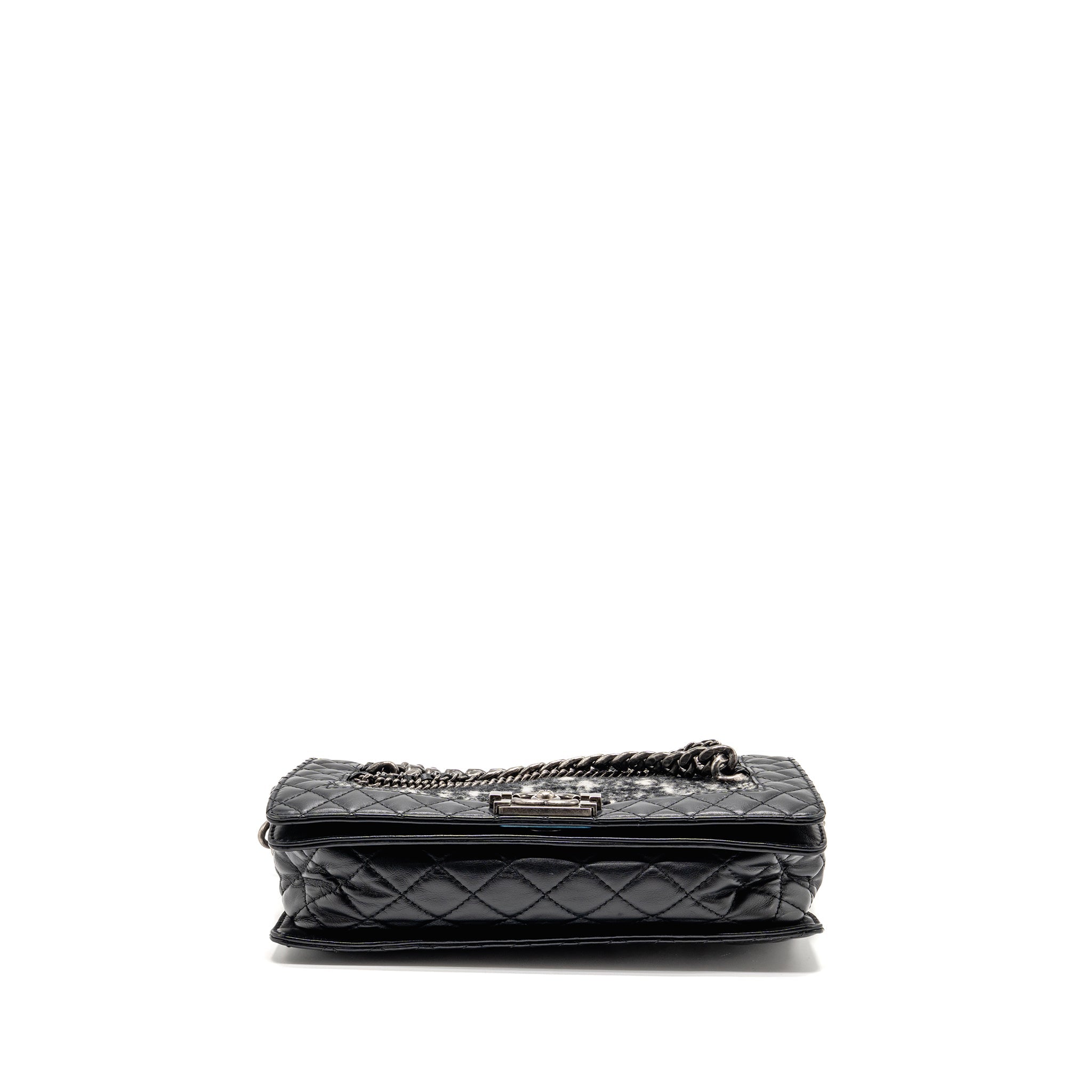 CHANEL MULTI CHAIN BOY BAG CALFSKIN/TWEED BLACK SHW