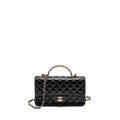 CHANEL 23A CRYSTAL TOP HANDLE FLAP BAG SHINY LAMBSKIN BLACK LGHW(MICROCHIP)