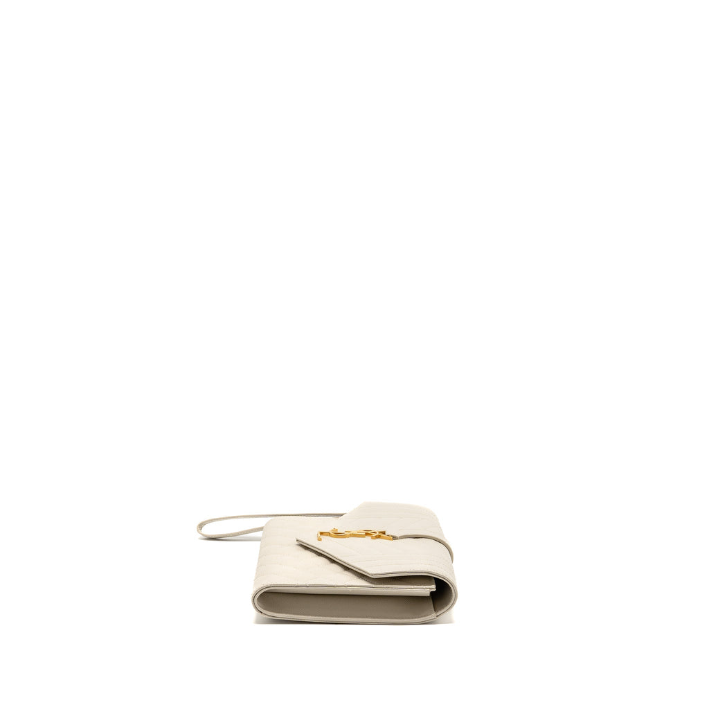 SAINT LAURENT ENVELOPE FLAP POUCH GRAINED CALFSKIN BLANC VINTAGE GHW