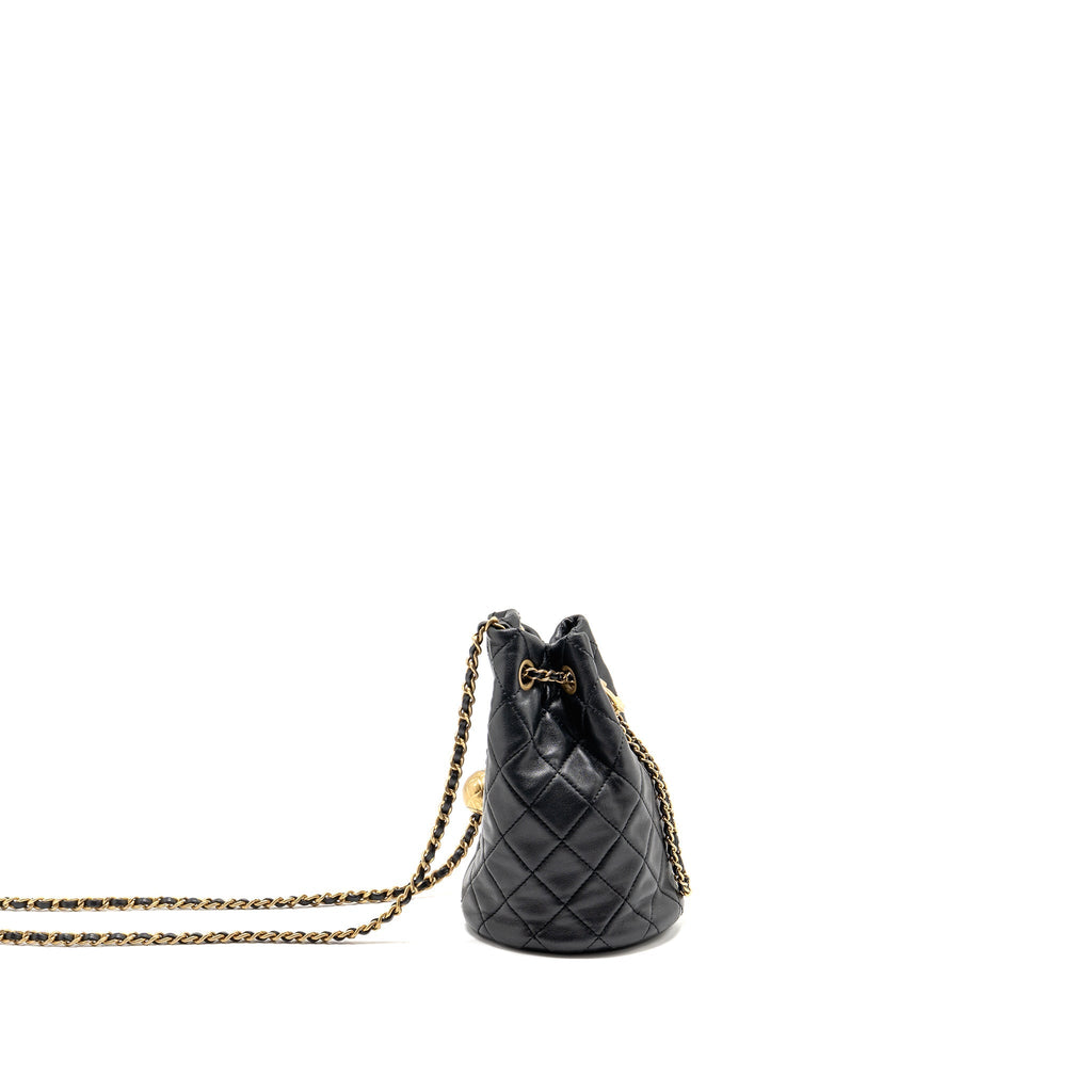 CHANEL PEARL CRUSH MINI BUCKET BAG LAMBSKIN BLACK GHW (MICROCHIP)