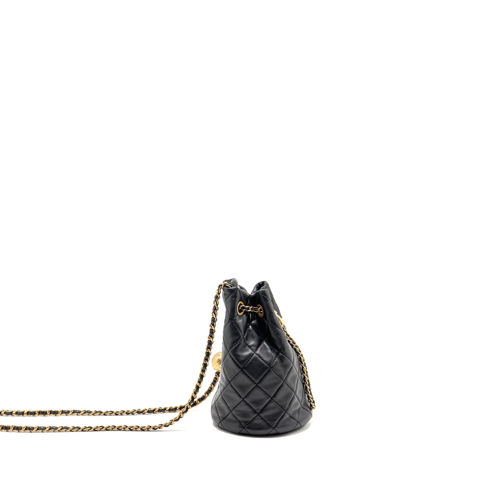 CHANEL PEARL CRUSH MINI BUCKET BAG LAMBSKIN BLACK GHW (MICROCHIP)