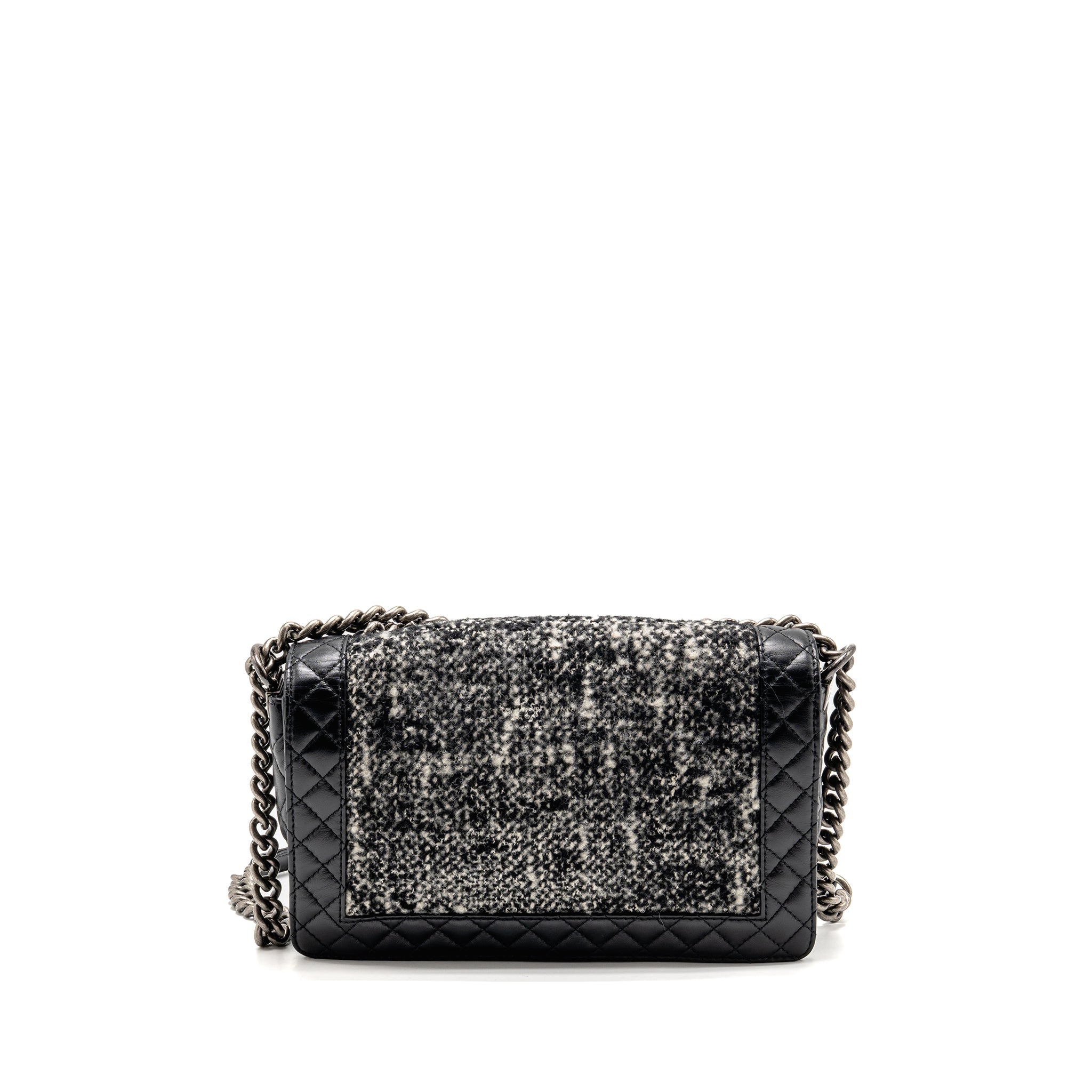 CHANEL MULTI CHAIN BOY BAG CALFSKIN/TWEED BLACK SHW
