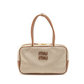 MIU MIU BEAU BAG CANVAS/LEATHER BEIGE/BRANDY GHW