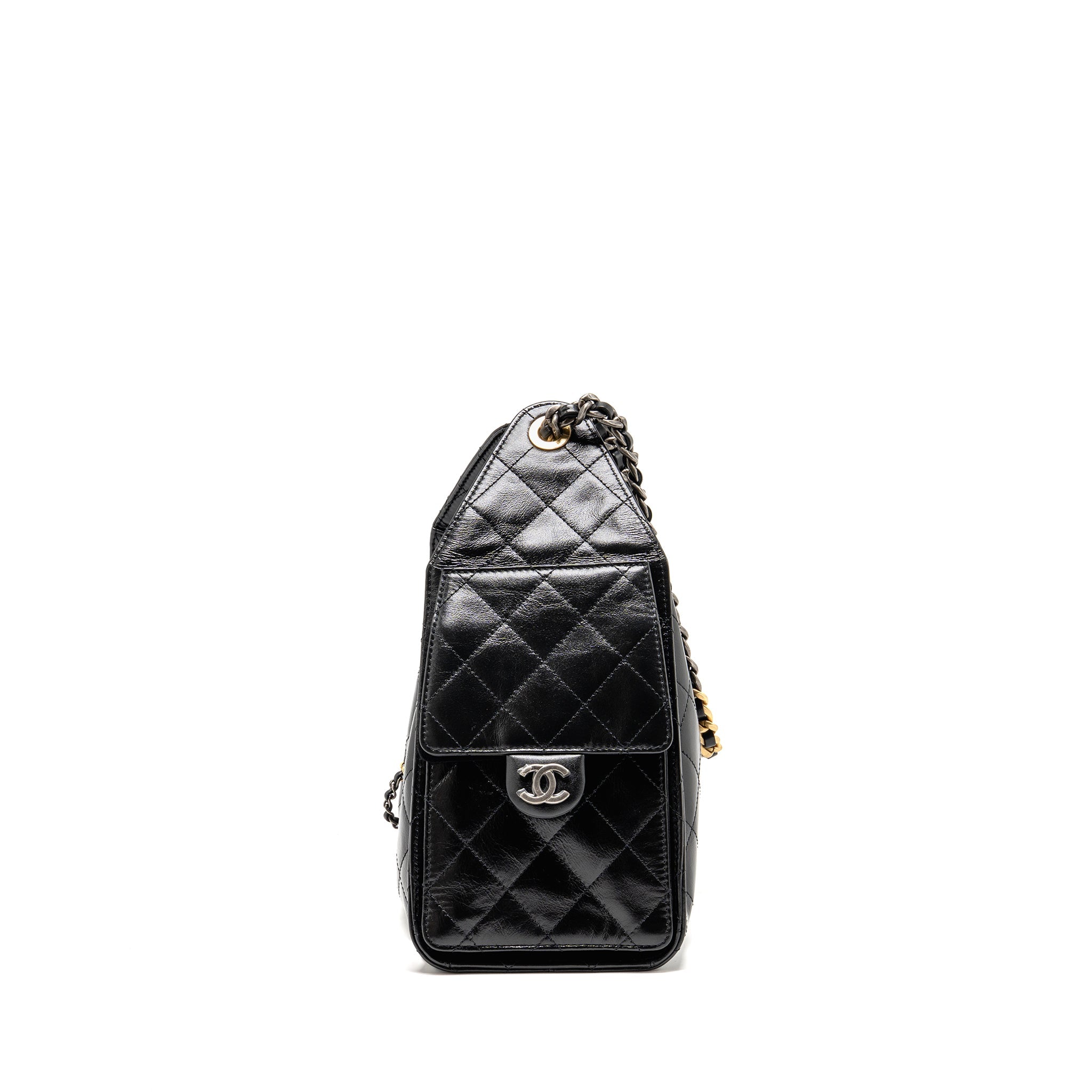 CHANEL SMALL 25 BAG CRUMPLED SHINY CALFSKIN BLACK MULTICOLOUR HARDWARE (MICROCHIP) (Copy)