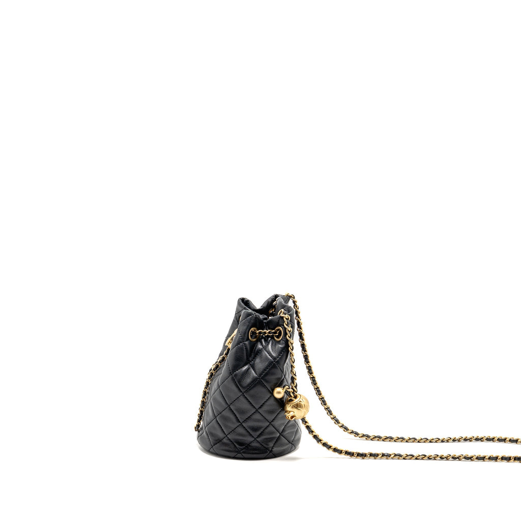 CHANEL PEARL CRUSH MINI BUCKET BAG LAMBSKIN BLACK GHW (MICROCHIP)