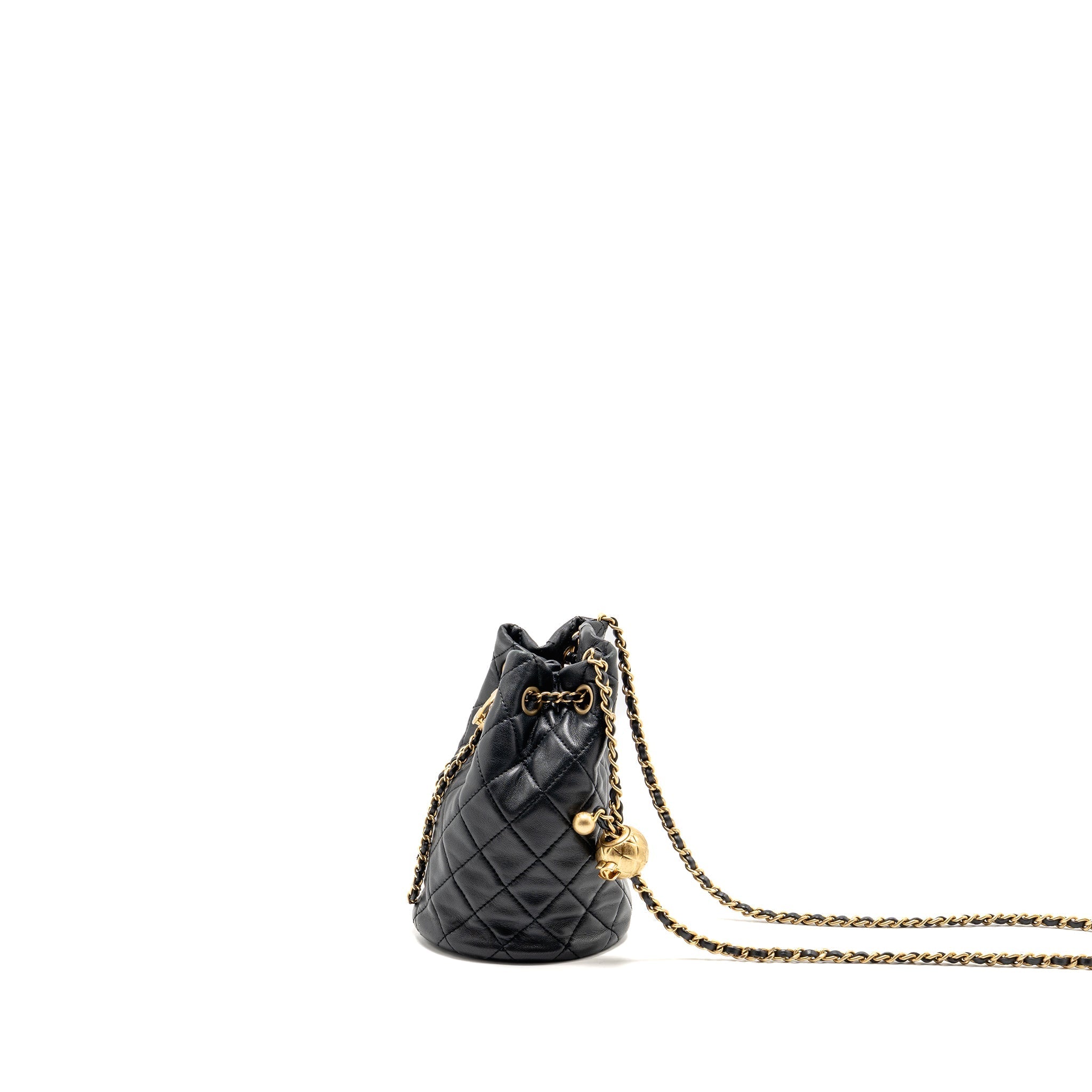 CHANEL PEARL CRUSH MINI BUCKET BAG LAMBSKIN BLACK GHW (MICROCHIP)