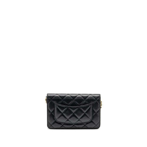 CHANEL DETAILED STRAP WALLET ON CHAIN LAMBSKIN BLACK WITH MULTICOLOUR HARDWARE (MICROCHIP)