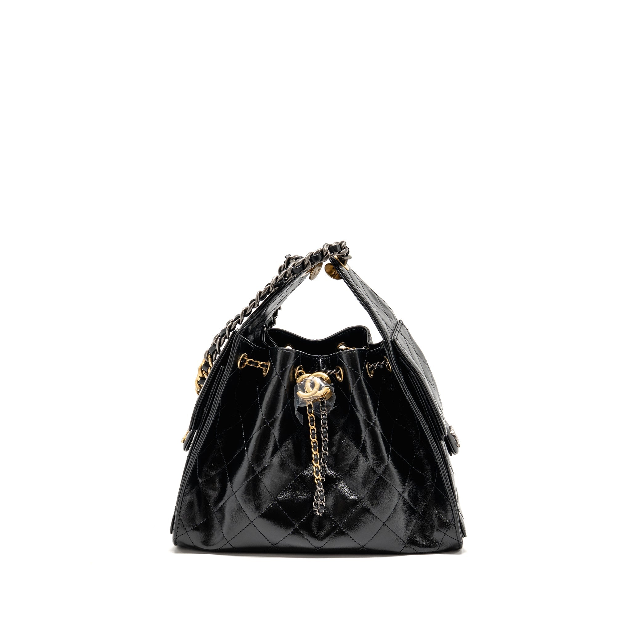 CHANEL SMALL 25 BAG CRUMPLED SHINY CALFSKIN BLACK MULTICOLOUR HARDWARE (MICROCHIP) (Copy)