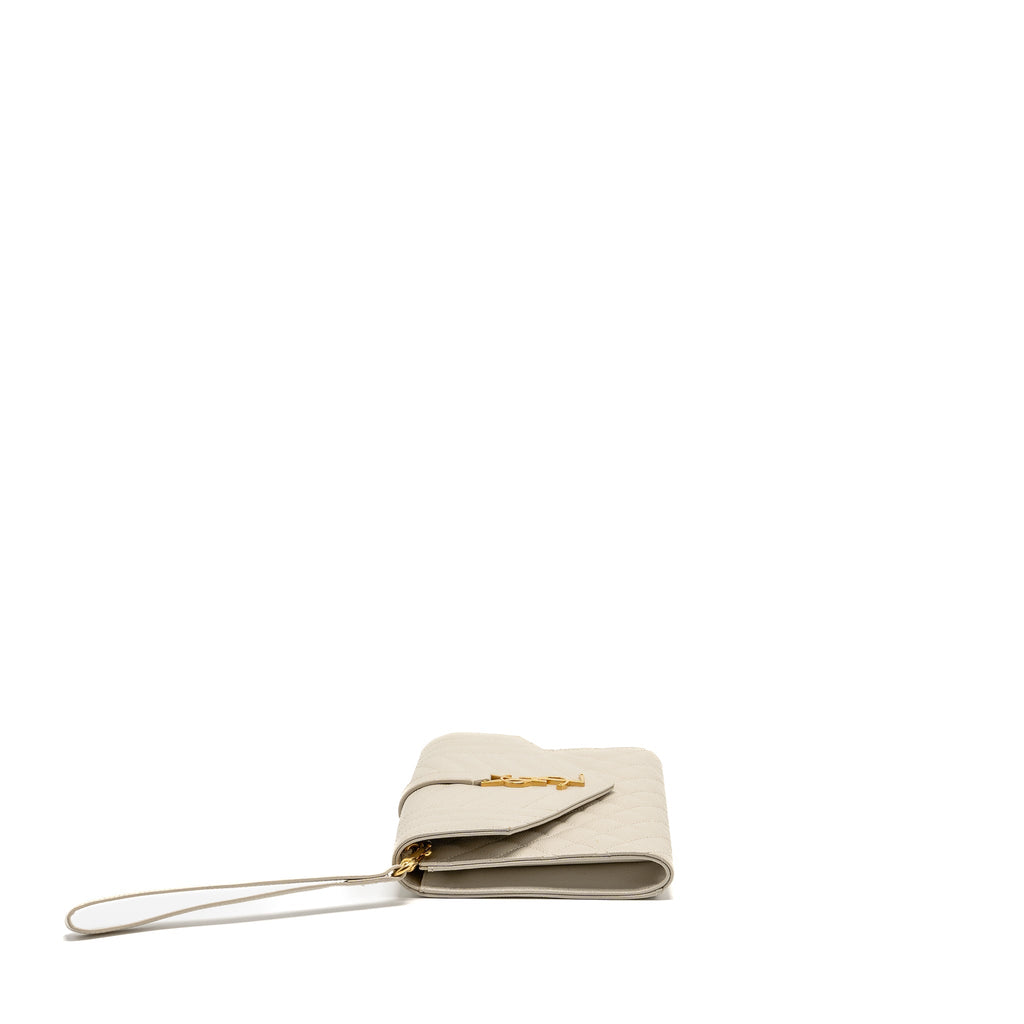 SAINT LAURENT ENVELOPE FLAP POUCH GRAINED CALFSKIN BLANC VINTAGE GHW