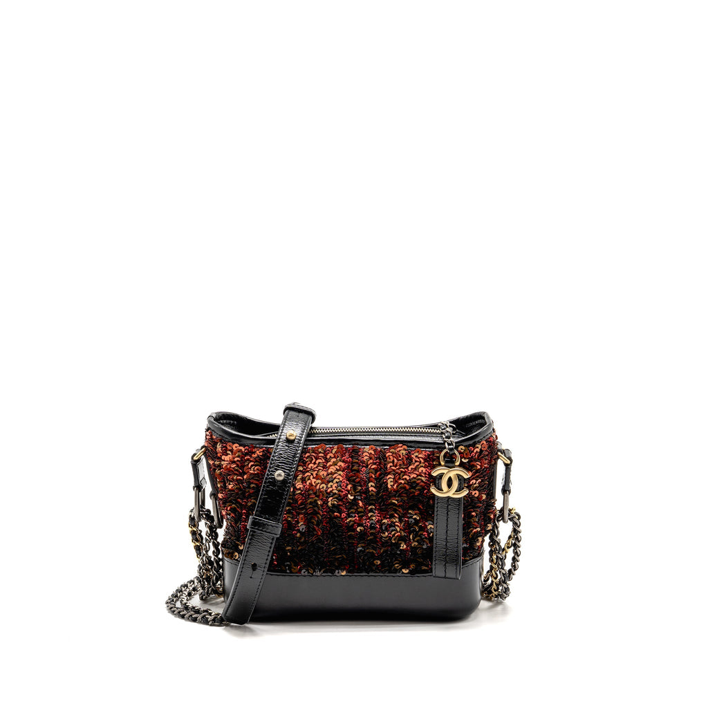 CHANEL SMALL GABRIELLE HOBO BAG SEQUIN/SHINY CALFSKIN ORANGE/BLACK MULTICOLOUR HARDWARE