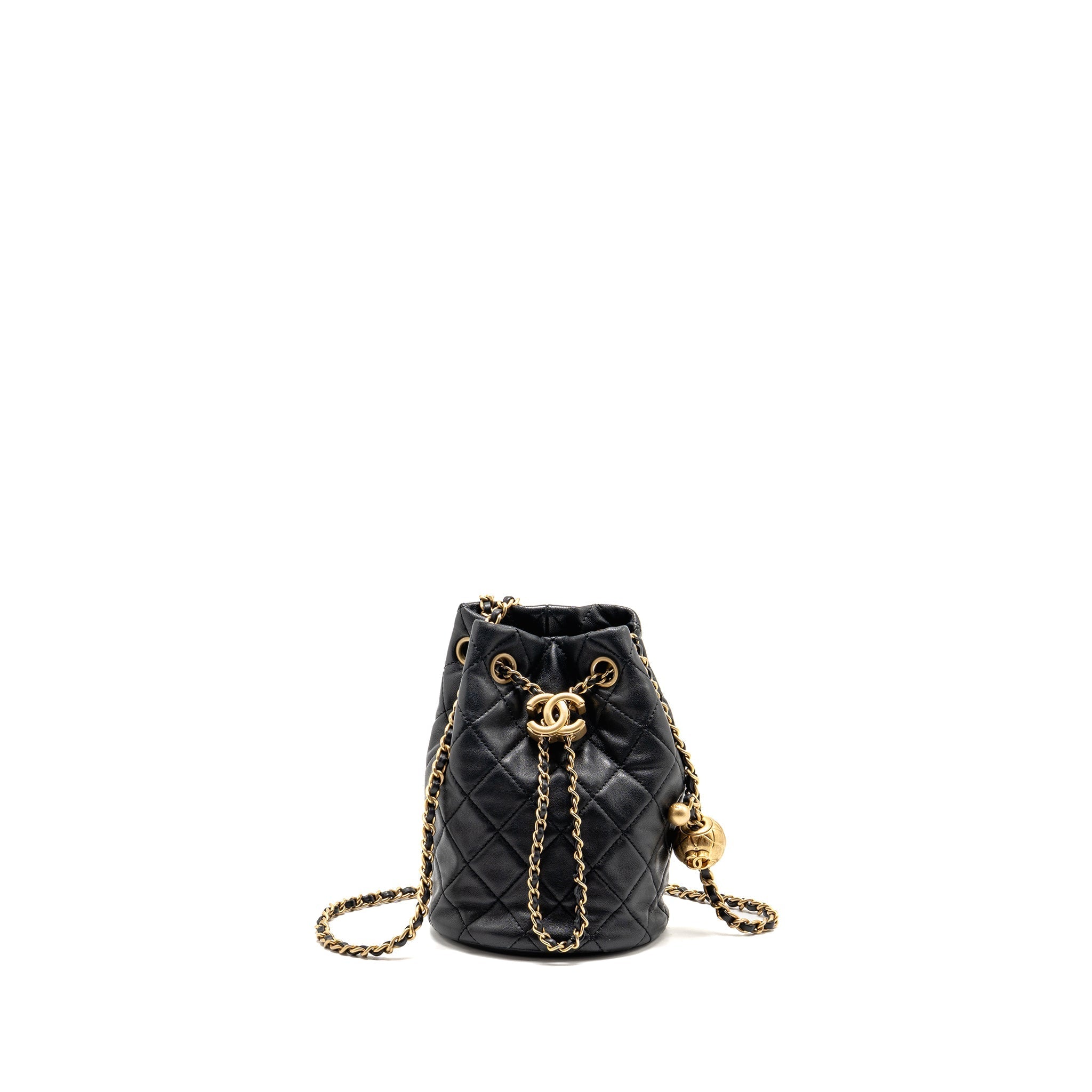 CHANEL PEARL CRUSH MINI BUCKET BAG LAMBSKIN BLACK GHW (MICROCHIP)