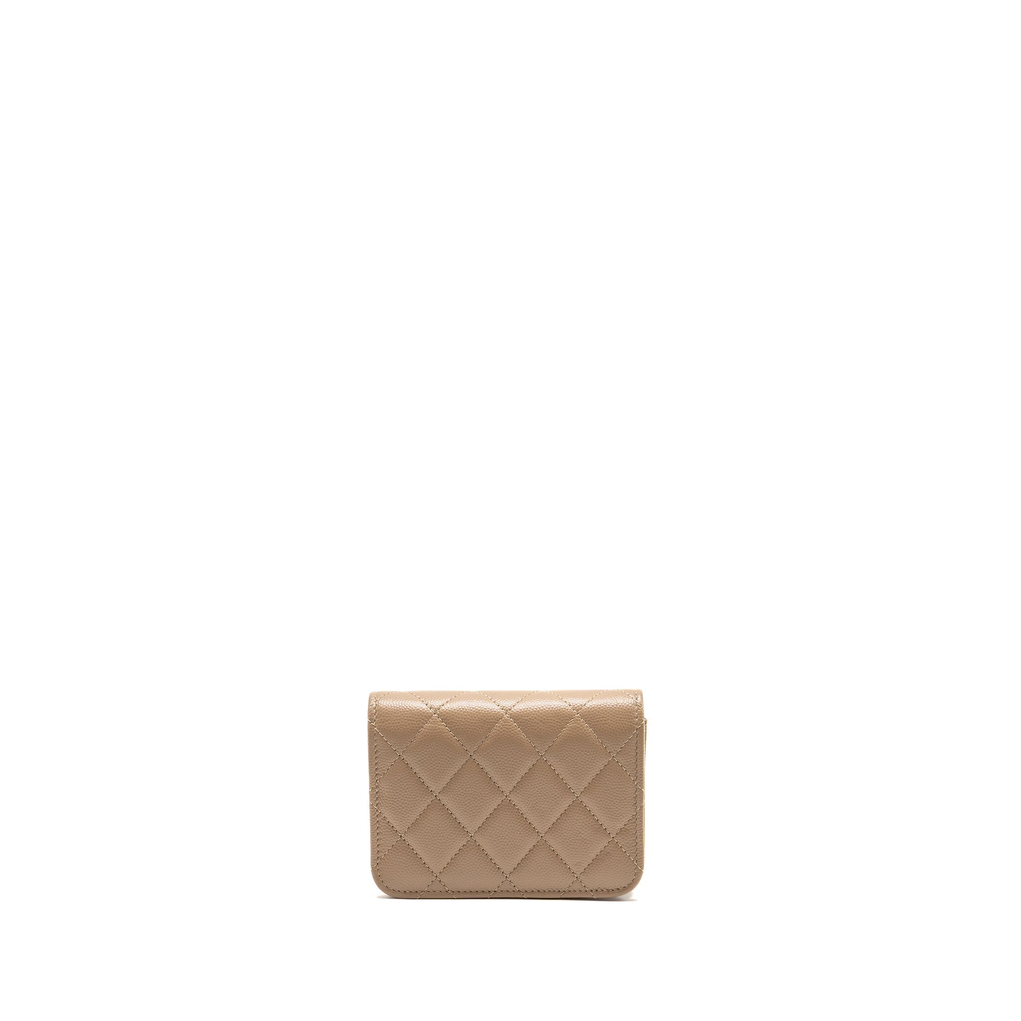 CHANEL MINI FLAP CLUTCH WITH CHAIN CAVIAR DARK BEIGE LGHW (MICROCHIP)