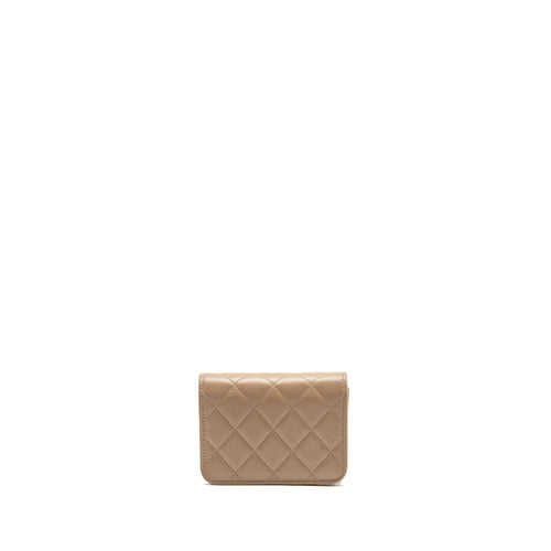 CHANEL MINI FLAP CLUTCH WITH CHAIN CAVIAR DARK BEIGE LGHW (MICROCHIP)