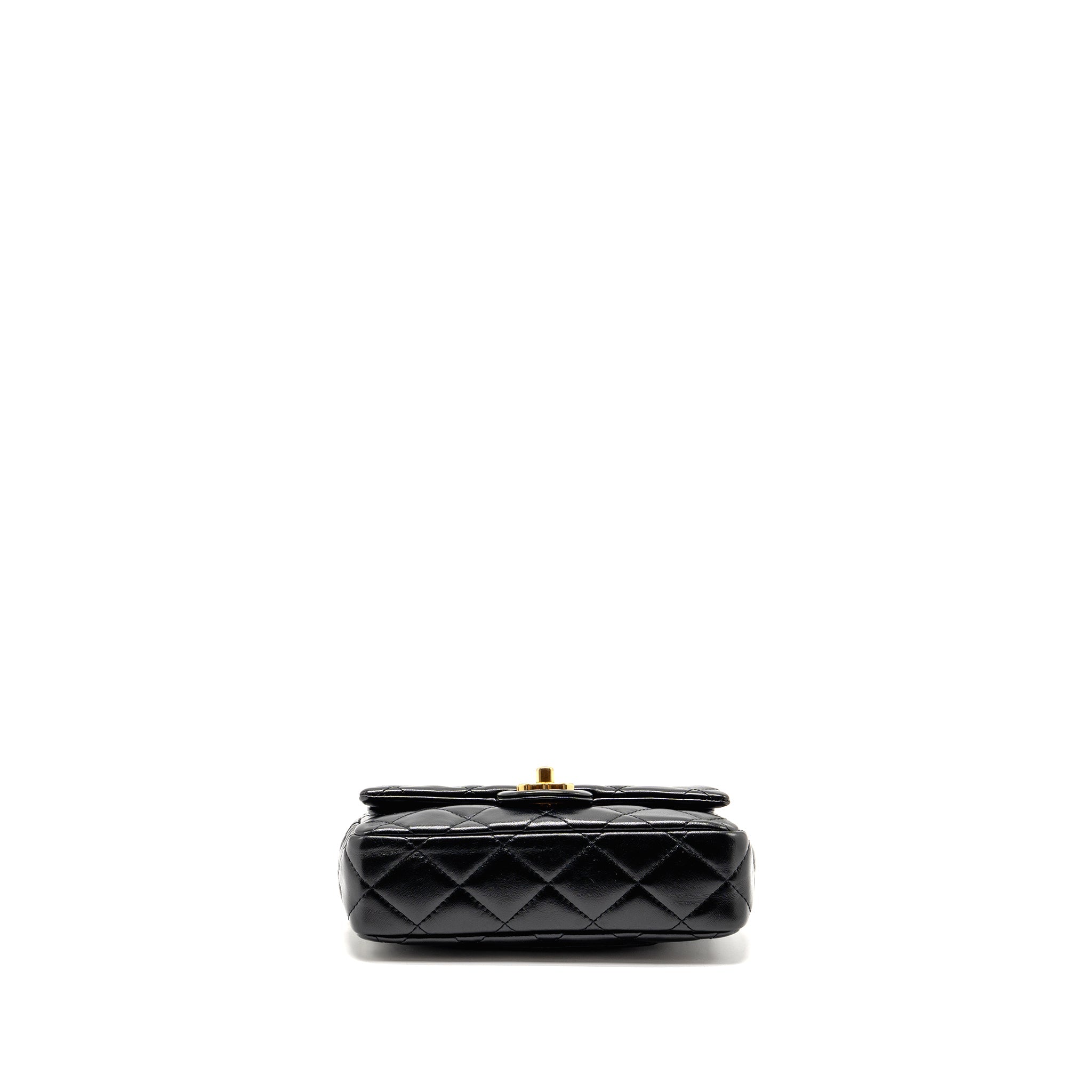 CHANEL TOP HANDLE FLAP BAG SHINY LAMBSKIN BLACK GHW (MICROCHIP)