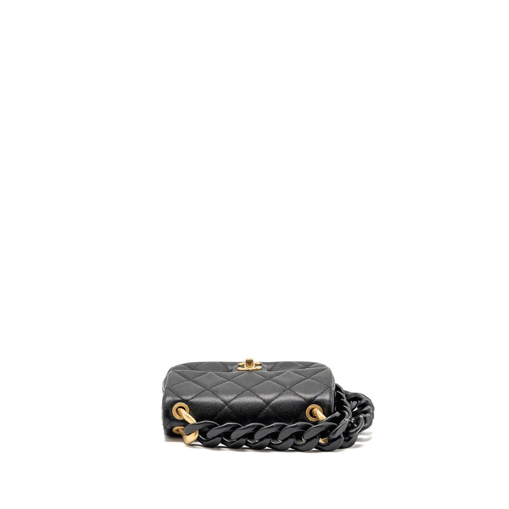 CHANEL GIANT BLACK CHAIN MINI FLAP BAG CAVIAR BLACK GHW (MICROCHIP)