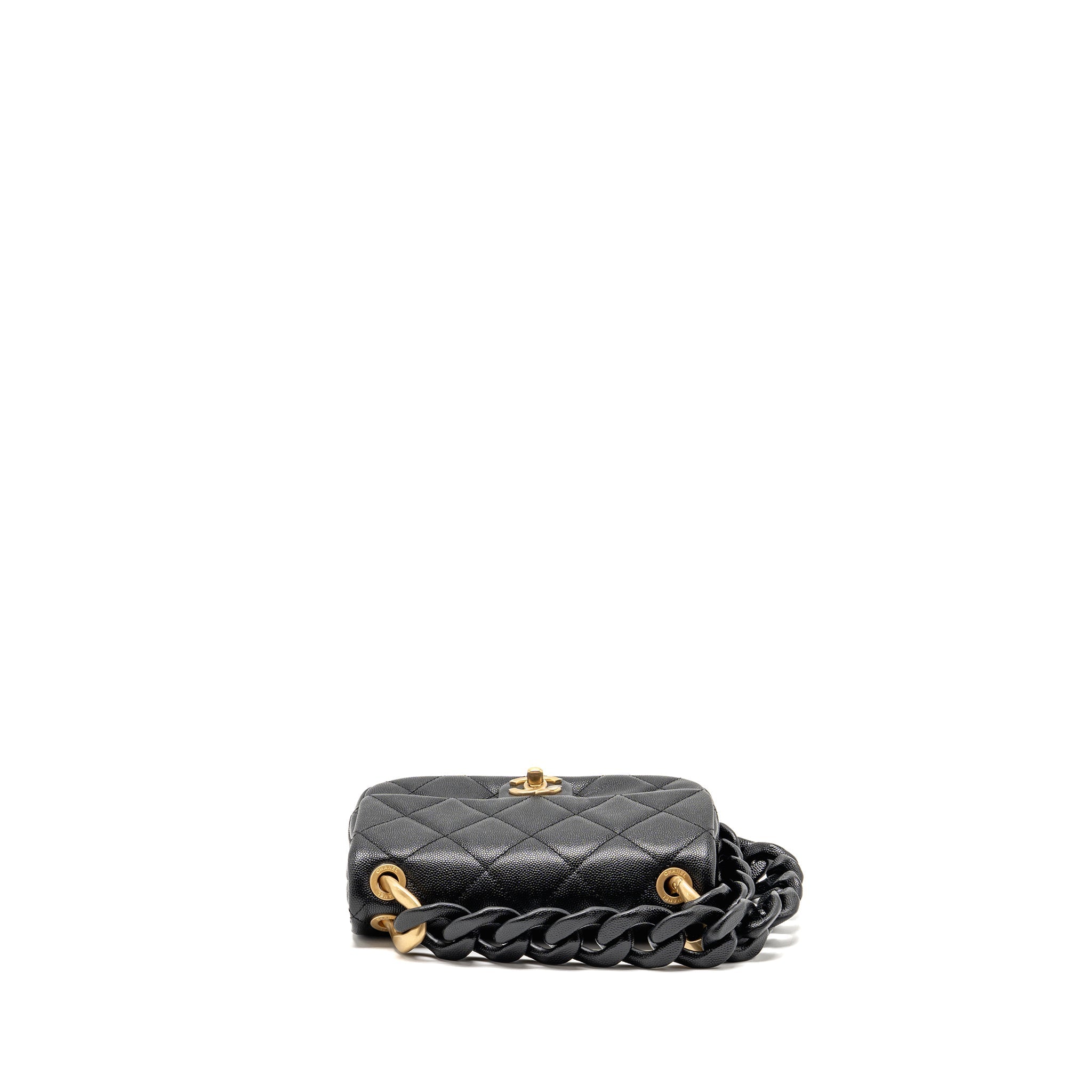 CHANEL GIANT BLACK CHAIN MINI FLAP BAG CAVIAR BLACK GHW (MICROCHIP)