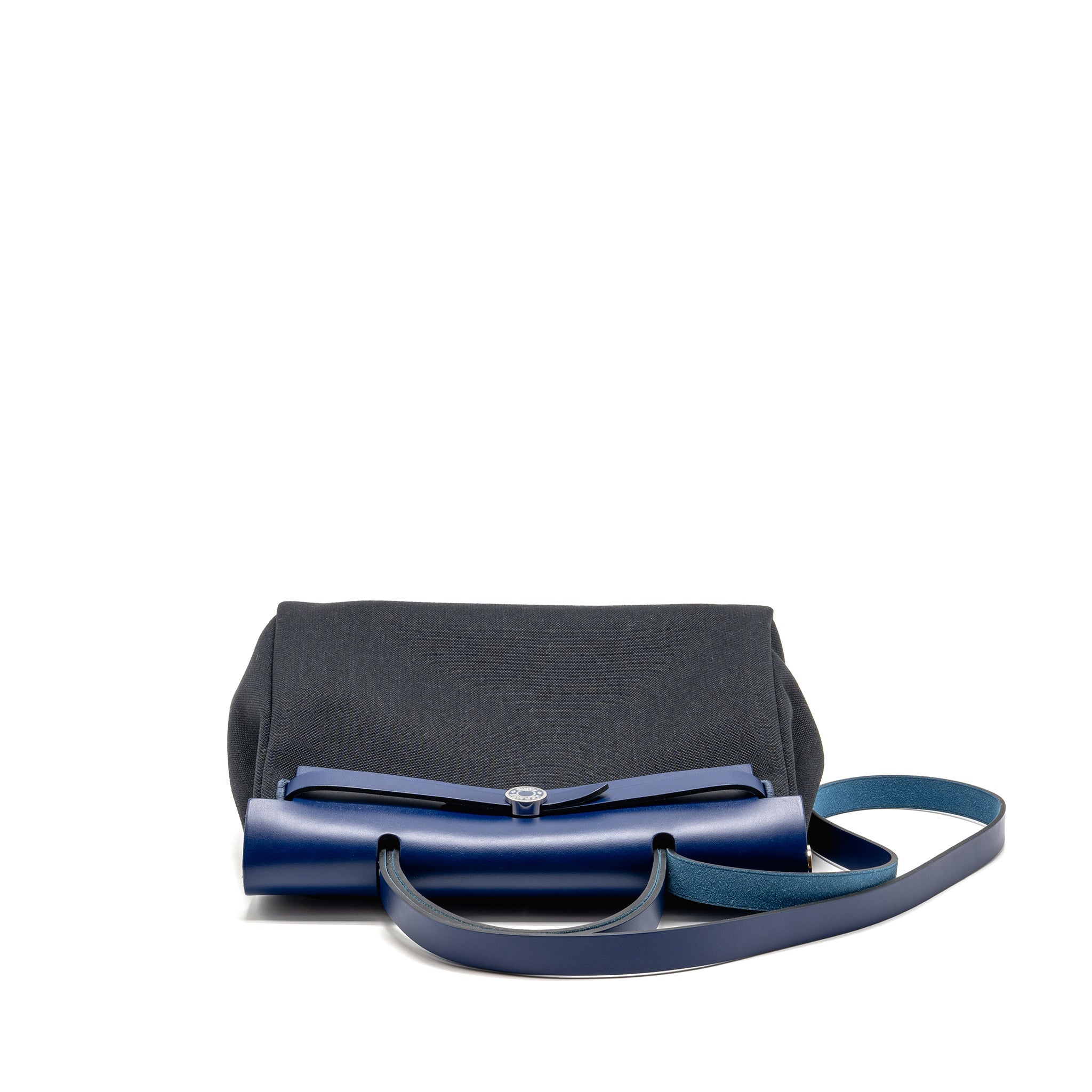 HERMES HERBAG 31 ZIP BAG CANVAS/HUNTER LEATHER BLACK/BLEU SAPHIR SHW