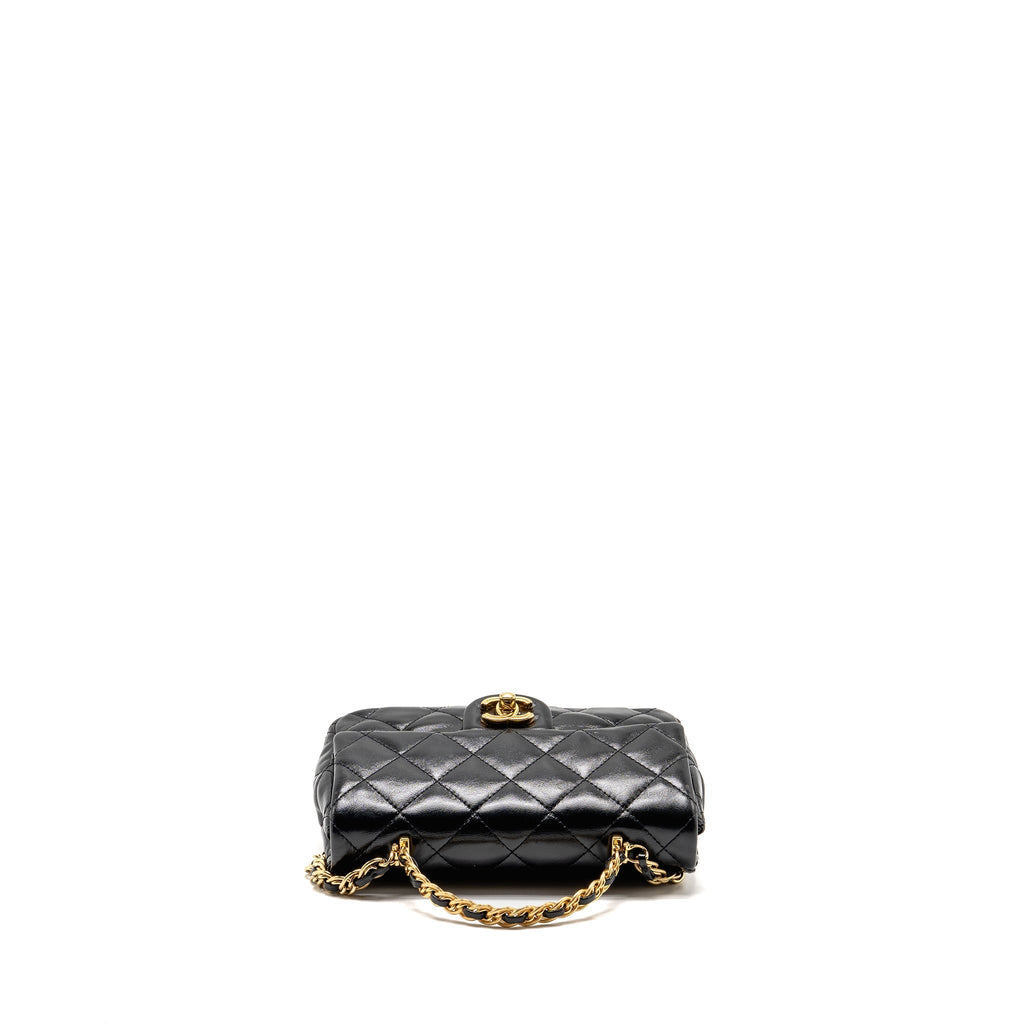 CHANEL TOP HANDLE FLAP BAG SHINY LAMBSKIN BLACK GHW (MICROCHIP)