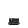 CHANEL DETAILED STRAP WALLET ON CHAIN LAMBSKIN BLACK WITH MULTICOLOUR HARDWARE (MICROCHIP)