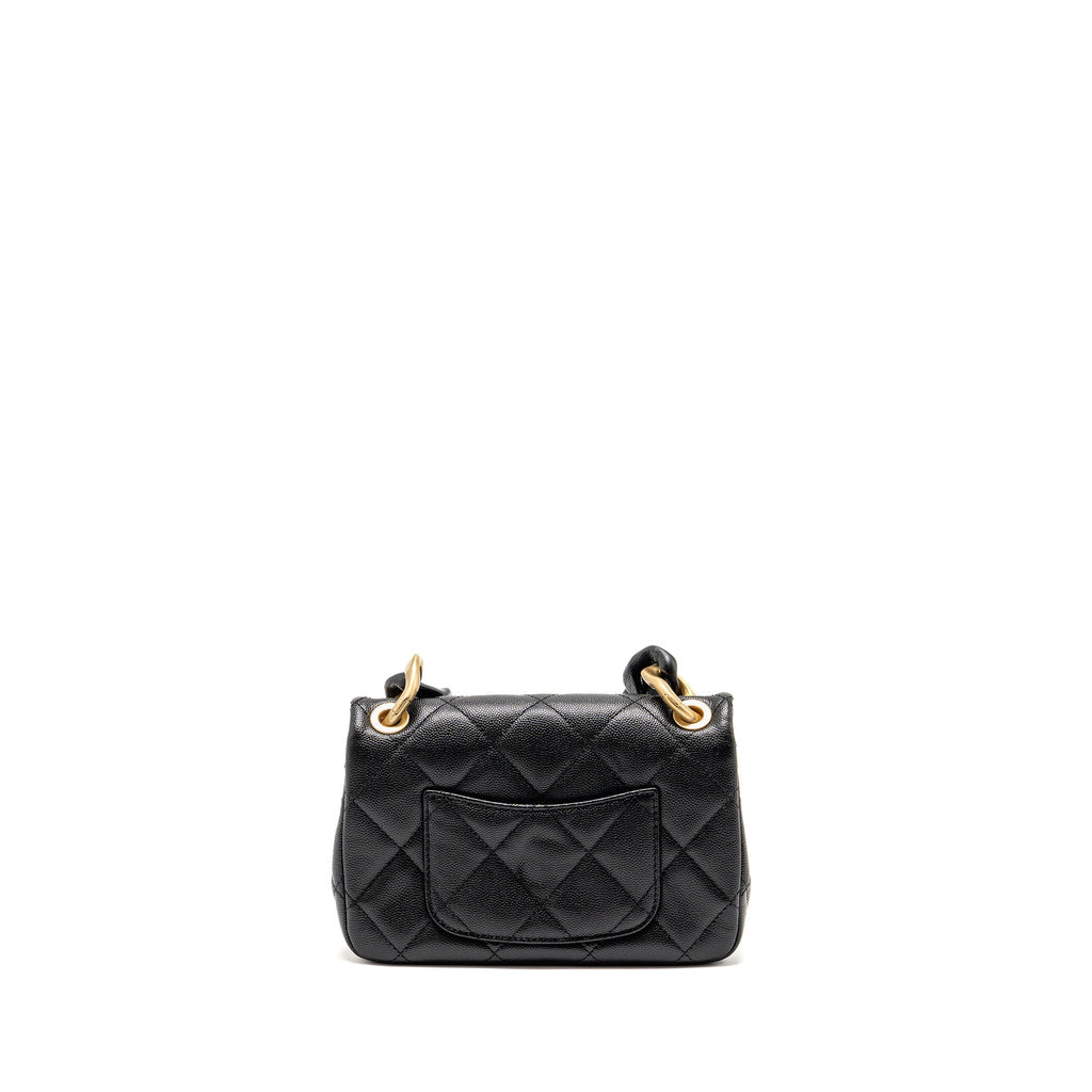 CHANEL GIANT BLACK CHAIN MINI FLAP BAG CAVIAR BLACK GHW (MICROCHIP)